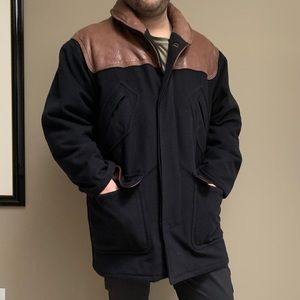 Vintage Wool and Brown Leather Cerruti Brothers Coat